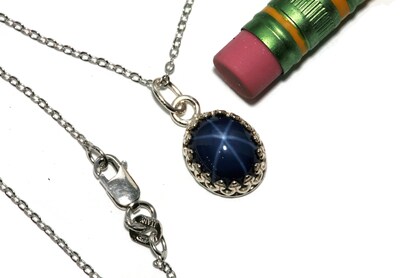 Oval Lab Created Blue Star Sapphire Crown Style Bezel Polished Silver Necklace by Salish Sea Inspirations - image3